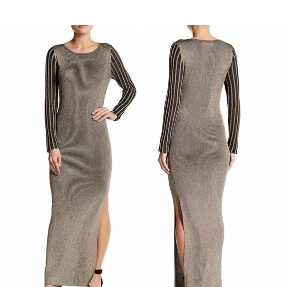 Romeo & Juliet Ribbed Bodycon Gold Maxi Dress Sz S - Picture 2 of 8